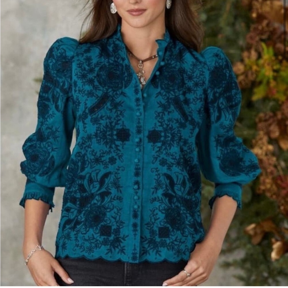 Sundance Catalog Rosetti Lace Top Teal